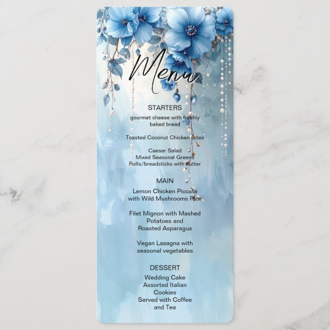 Blue Flowers and Pearls Menu (Front)