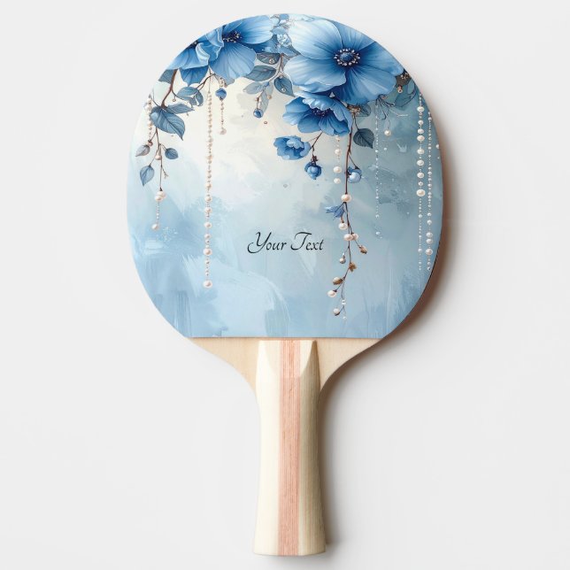 Blue Flowers and Pearls Ping Pong Paddle (Front)
