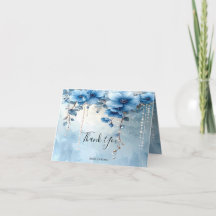 Blue Flowers and Pearls Thank You Card