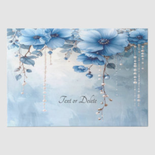 Blue Flowers and Pearls Tissue Paper