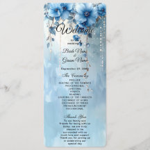 Blue Flowers and Pearls Wedding Program