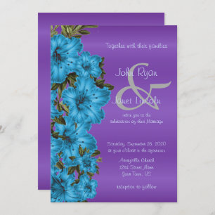Blue Flowers and Purple Satin Wedding Invitations
