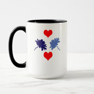 Blue flowers and Red Hearts Mug