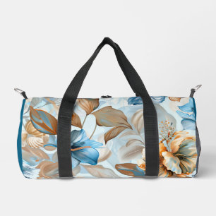 Blue flowers and seashell small gym bag. duffle bag