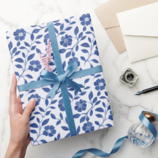 Blue Flowers And Vines Wrapping Paper