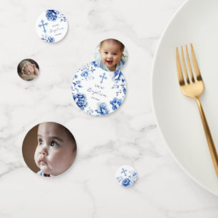 Blue Flowers Baptism Table Confetti