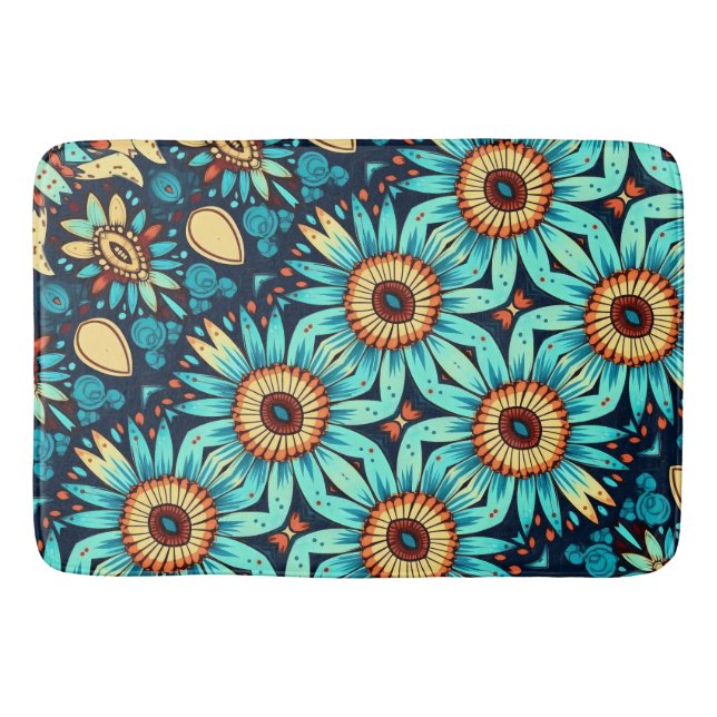 Blue Flowers Bath Mat (Front)