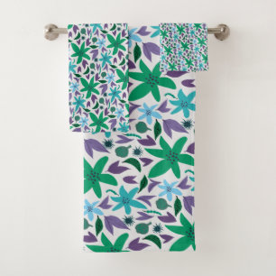Blue flowers bath towel set