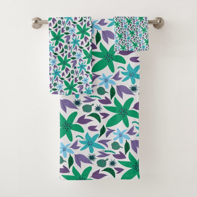 Blue flowers bath towel set (Insitu)