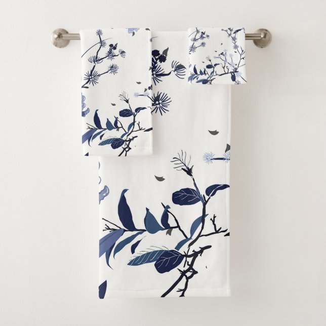 Blue flowers bath towel set (Insitu)