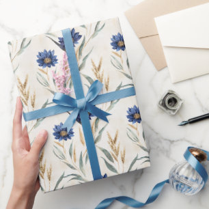 Blue Flowers Birthday Wrapping Paper