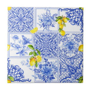 Blue flowers,blue china,porcelain,birds ceramic tile