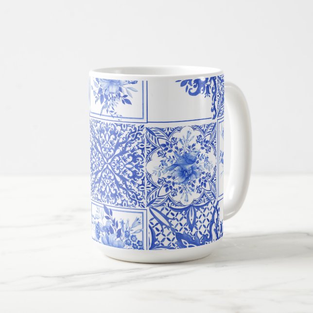 Blue flowers,blue china,porcelain,birds  coffee mug (Front Right)