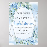 Blue flowers boho bridal shower countdown sign