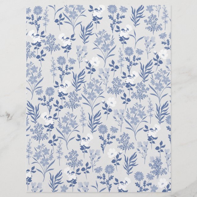 Blue Flowers Botanical Painting Custom Letterhead (Front)