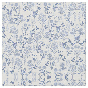 Blue Flowers Botanical Painting Fabric