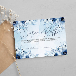 Blue Flowers Boy Baby Shower Diaper Raffle Enclosure Card