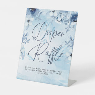 Blue Flowers Boy Baby Shower Diaper Raffle Pedestal Sign