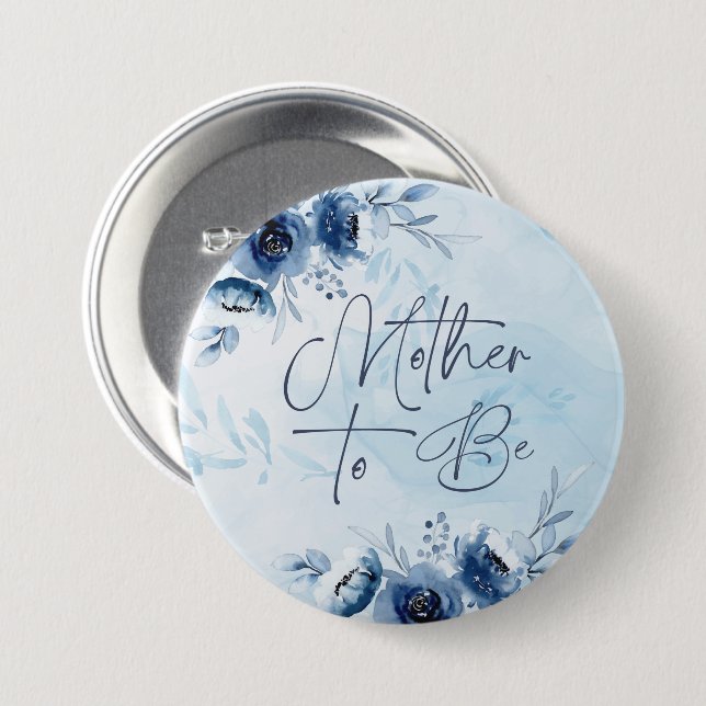 Blue Flowers Boy Baby Shower Mother To Be 7.5 Cm Round Badge (Front & Back)