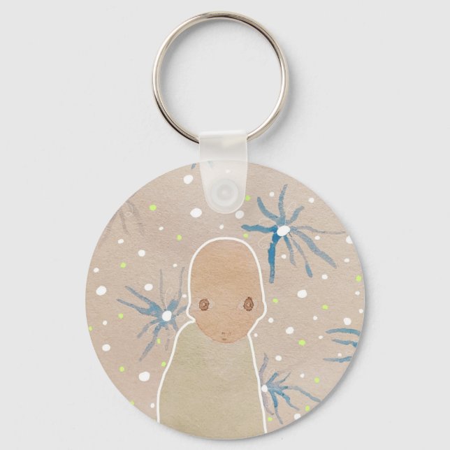 Blue flowers  button key ring (Front)