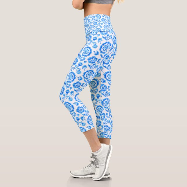Blue Flowers Capri Leggings (Left)
