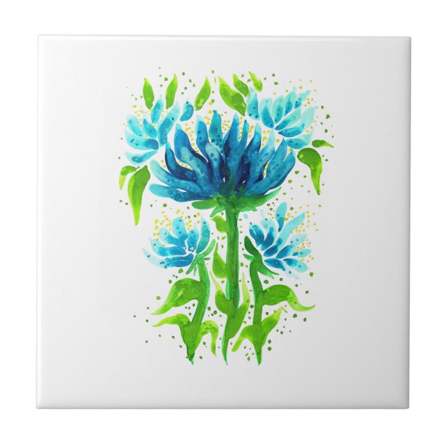 Blue flowers ceramic tile (Front)