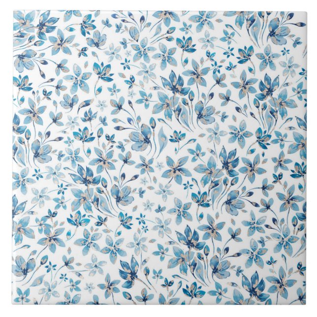 Blue Flowers Ceramic Tile (Front)