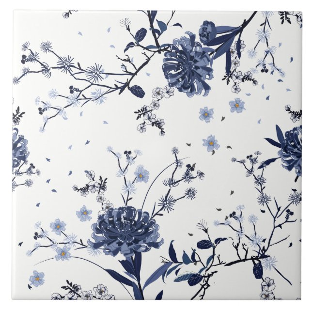 Blue flowers ceramic tile (Front)