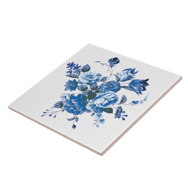 Blue Flowers Ceramic Tile Retro Style (Side)