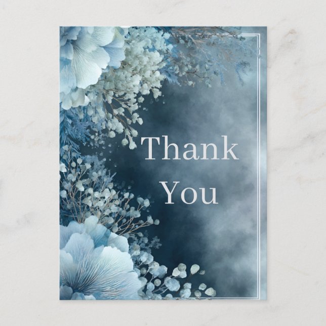 Blue Flowers & Clouds Thank You Card (Front)