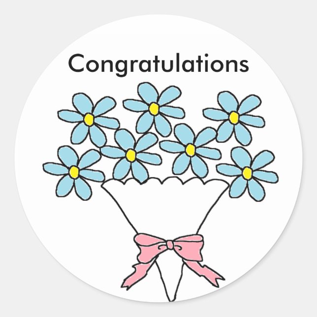 Blue flowers Congratulations Classic Round Sticker (Front)