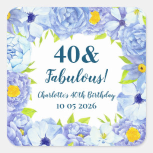 Blue Flowers Custom Birthday Favour Tag