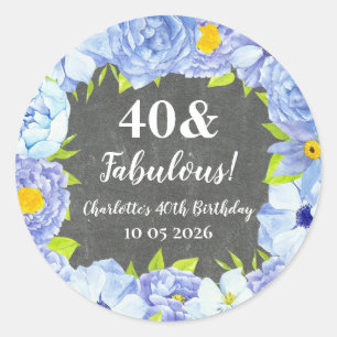 Blue Flowers Custom Birthday Favour Tag