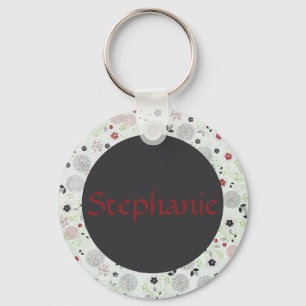 Blue Flowers Customisable Name Button Keychain