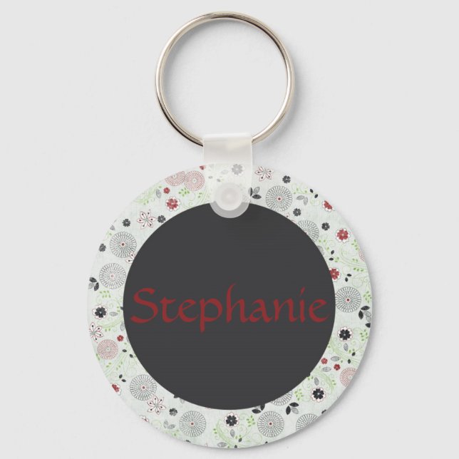 Blue Flowers Customisable Name Button Keychain (Front)