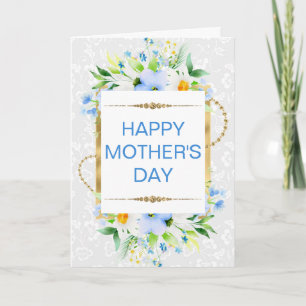 Blue Flowers & Daisies Mother's Day Card