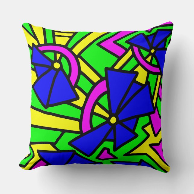 Blue Flowers Doodle Art Cushion (Front)