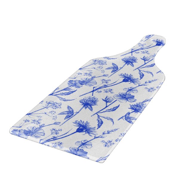 Blue Flowers Elegant Floral Boho Cutting Board (Corner)