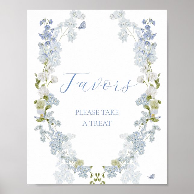 Blue Flowers Favours Sign (Front)