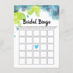 Blue flowers floral bridal shower bingo game card
