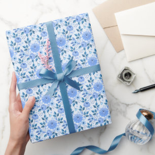 Blue flowers floral elegant wrapping paper 