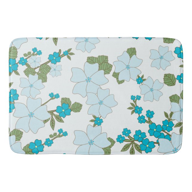 Blue Flowers, Floral Pattern, Pattern Of Flowers Bath Mat (Front)