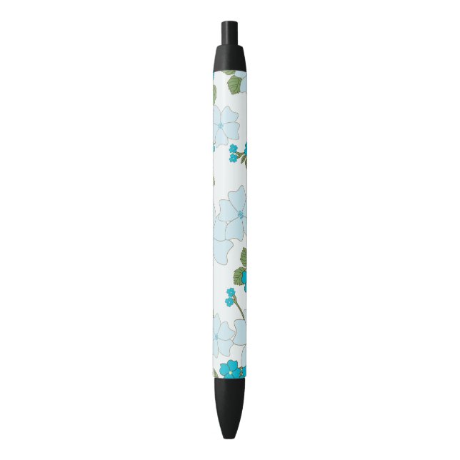 Blue Flowers, Floral Pattern, Pattern Of Flowers Black Ink Pen (Front Vertical)