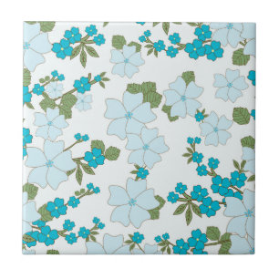 Blue Flowers, Floral Pattern, Pattern Of Flowers Ceramic Tile