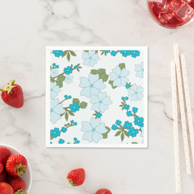 Blue Flowers, Floral Pattern, Pattern Of Flowers Napkin (Insitu)