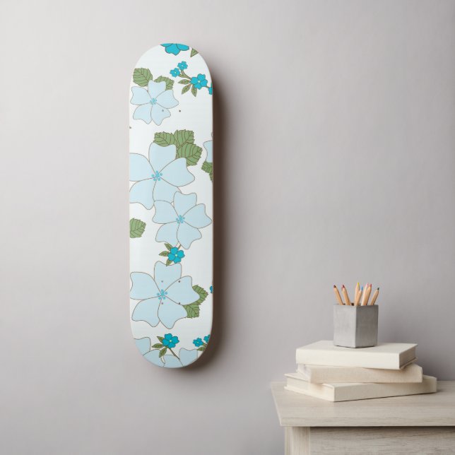 Blue Flowers, Floral Pattern, Pattern Of Flowers Skateboard (Wall Art)