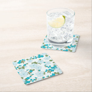 Blue Flowers, Floral Pattern, Pattern Of Flowers Square Paper Coaster
