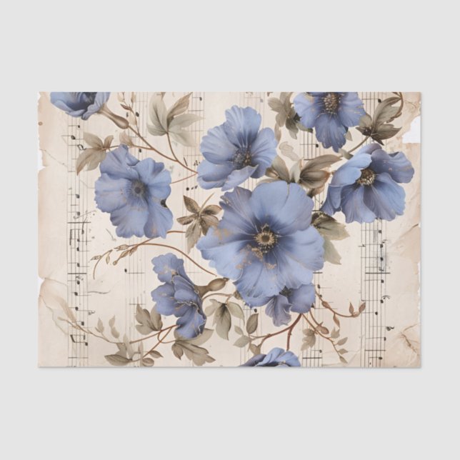 Blue flowers floral vintage music sheet ephemera (Front)