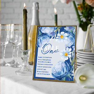 Blue Flowers Floral Wedding Table Seating Chart