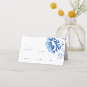 Blue Flowers Folded Place Card